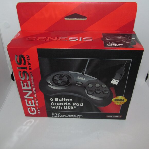 NEW RETRO BIT Sega Genesis 6 Button Controller with USB Wired Controller Switch - Picture 1 of 7